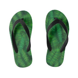 Tongs Enfants motif vert en feuilles de palmiers.