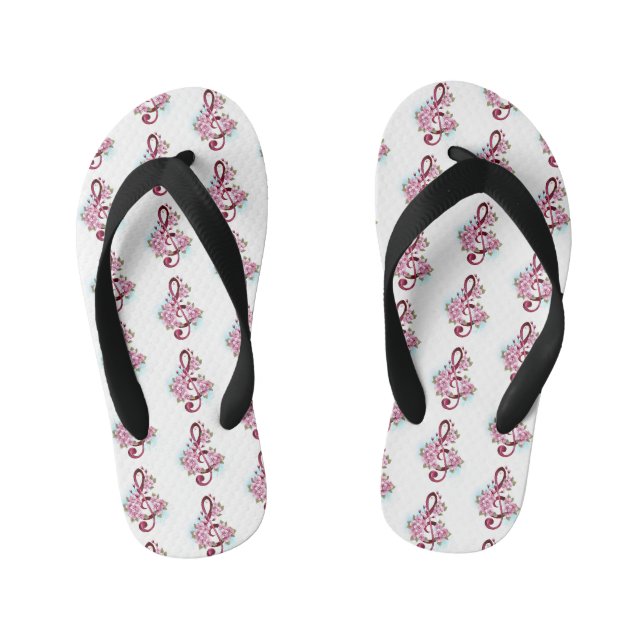 Tongs Enfants Musical treble clef notes with sakura flowers (Semelle)