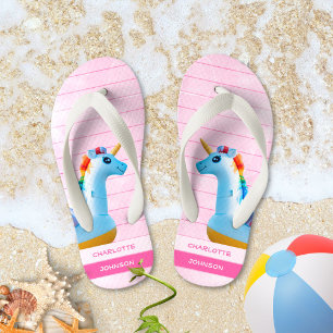 Tongs Enfants Nom de licorne rose jaune bleu féminin