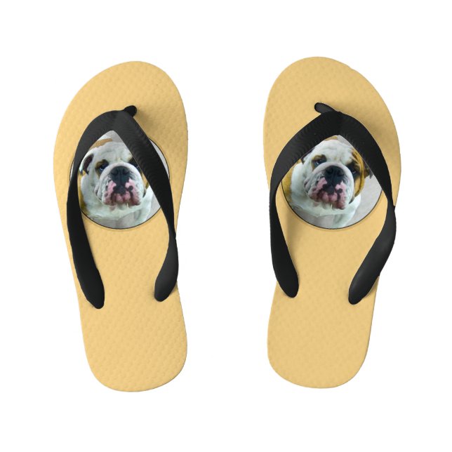 Tongs Enfants Peinture Bouledogue - Art Original de Chien Mignon (Semelle)