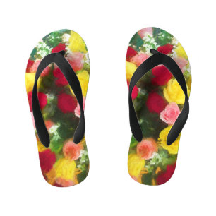 Tongs Enfants Peinture Bouquet Rose - Jolie Art Fleur Originale