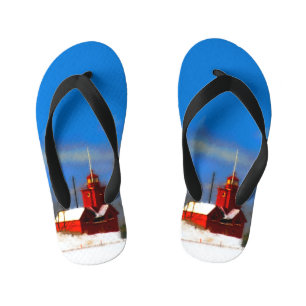 Tongs Enfants Peinture de phare rouge - Art original