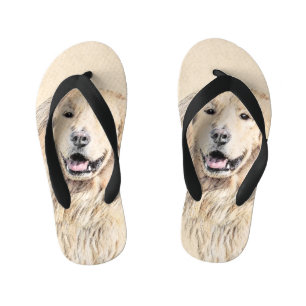 Tongs Enfants Peinture Golden Retriever - Joli art original chie