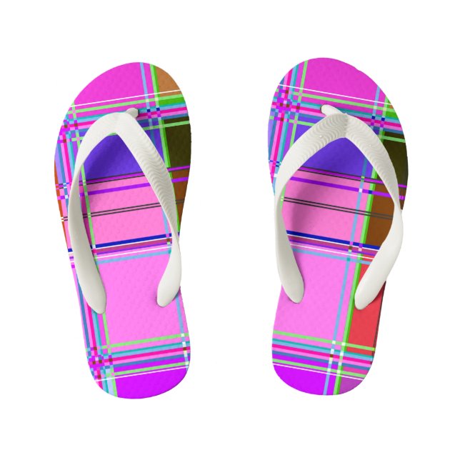 Tongs Enfants Pink tartan Fabric Pattern Cloth Madras (Semelle)