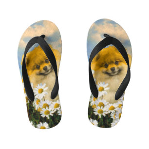 Tongs Enfants Poméranien dans Daisies Peinture - Art Chien origi