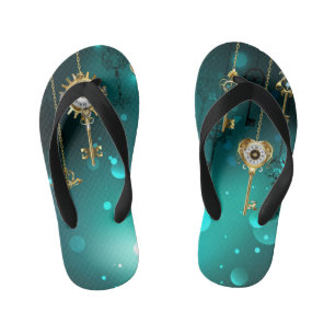 Tongs Enfants Skeleton Keys on Green Background