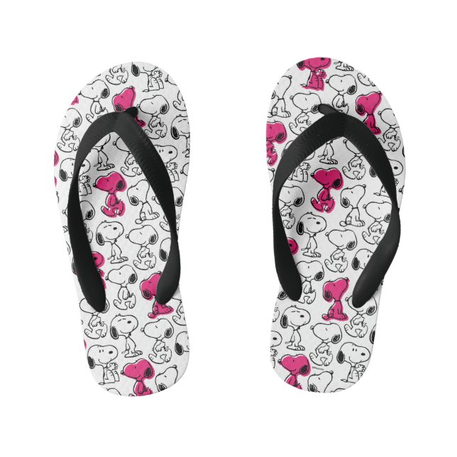 Tongs Enfants Snoopy Black & Magenta Motif (Semelle)