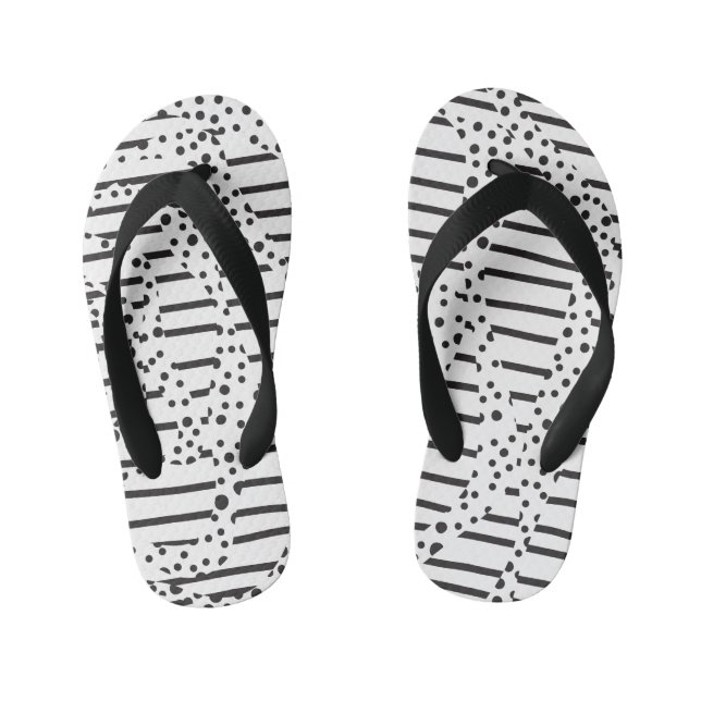 Tongs Enfants Spots et bandes 2 en noir et blanc (Semelle)