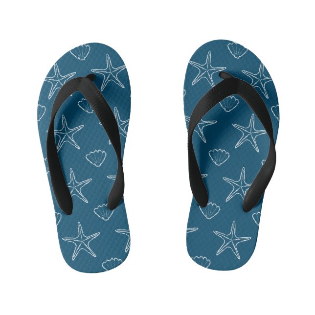 Tongs Enfants Starfish Seashell Croquis Motif Sur Ocean Blue (Semelle)