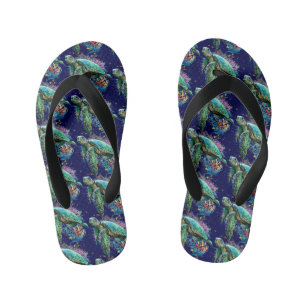 Tongs Enfants Style d'aquarelle sous-marine de tortue marine