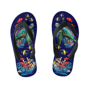 Tongs Enfants Style d'aquarelle sous-marine de tortue marine