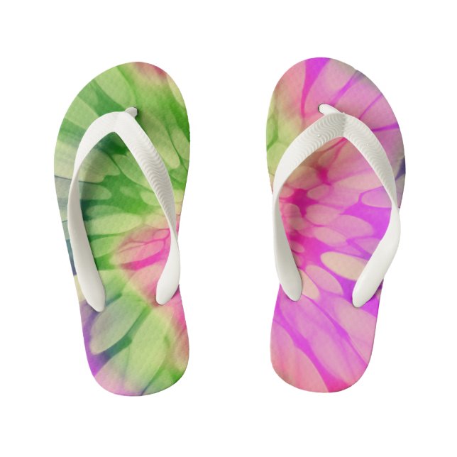 Tongs Enfants teint Cravate rose jaune et vert (Semelle)