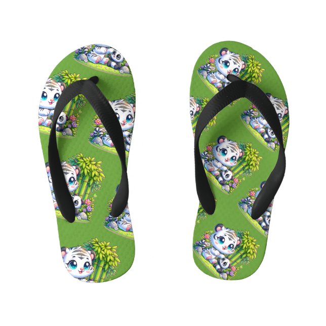 Tongs Enfants Tigre blanc et panda | (Semelle)