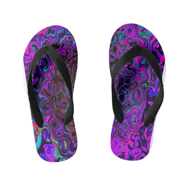 Tongs Enfants Trippy Black et Magenta Retro Liquid Swirl (Semelle)