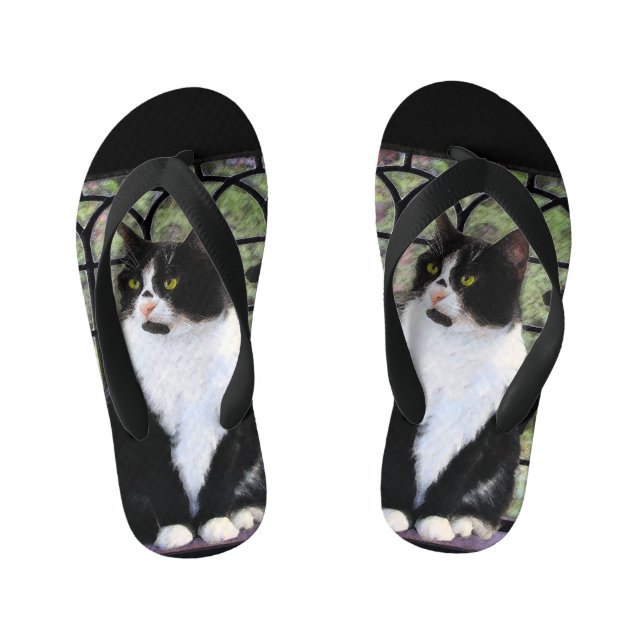 Tongs Enfants Tuxedo Chat dans la peinture de fenêtre Art animal (Semelle)