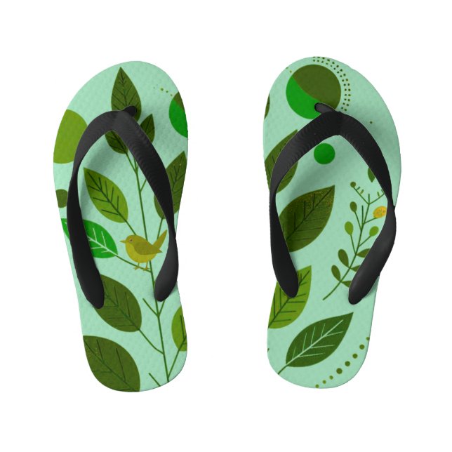 Tongs Enfants Un peu d'Oiseau vert et de Feuilles verts (Semelle)