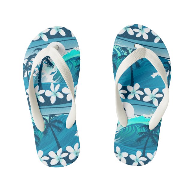 Tongs Enfants vague de surf tropicale avec palmiers (Semelle)