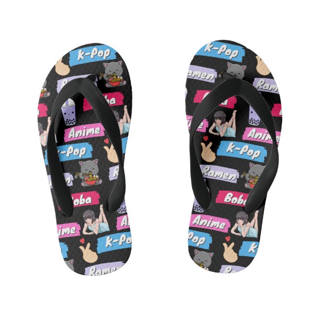 Tongs Enfants Ventilateur de culture K-Pop, Ramen, Boba et Anime (Semelle)
