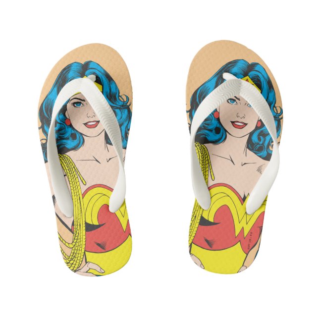 Tongs Enfants Wonder Woman | Pose Vintage avec Lasso (Semelle)