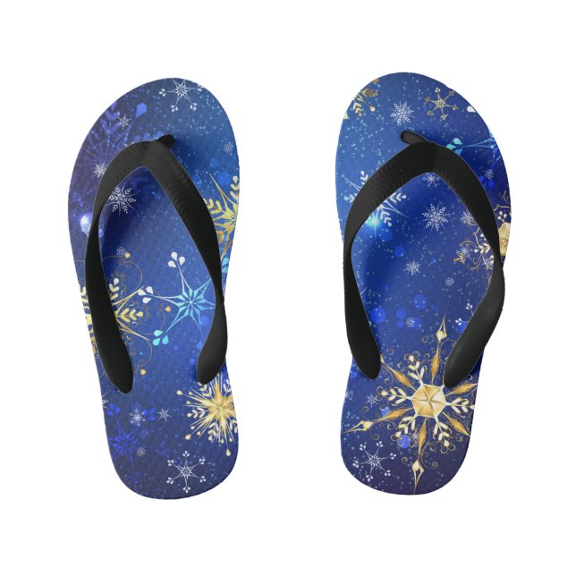 Tongs Enfants XMAS Blue Background with Golden Snowflakes (Semelle)