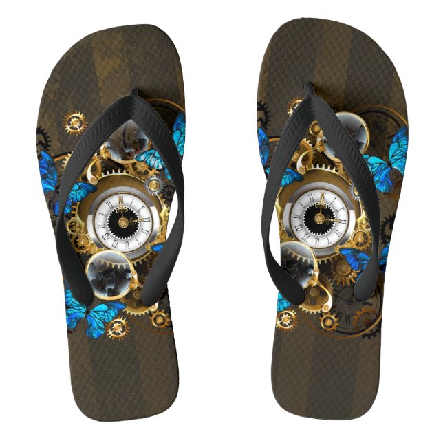 Tongs Engrenages à vapeur et papillons bleus (Semelle)
