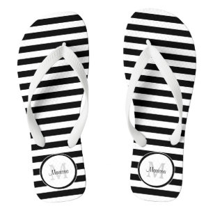 Tongs Épais ruban noir et blanc avec un nom simple