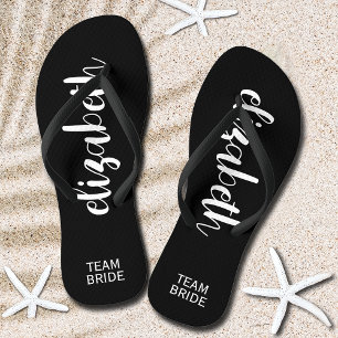 Tongs Épouse d'équipe personnalisée noir et blanc