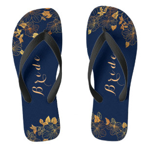 Tongs Épouse Mariage classe Deep Gold Foliage Marine Ble