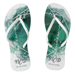 Tongs Épouse verte en argent Favoriser Monogramme Flip F