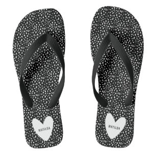 Tongs Espace noir et blanc avec coeur personnalisé
