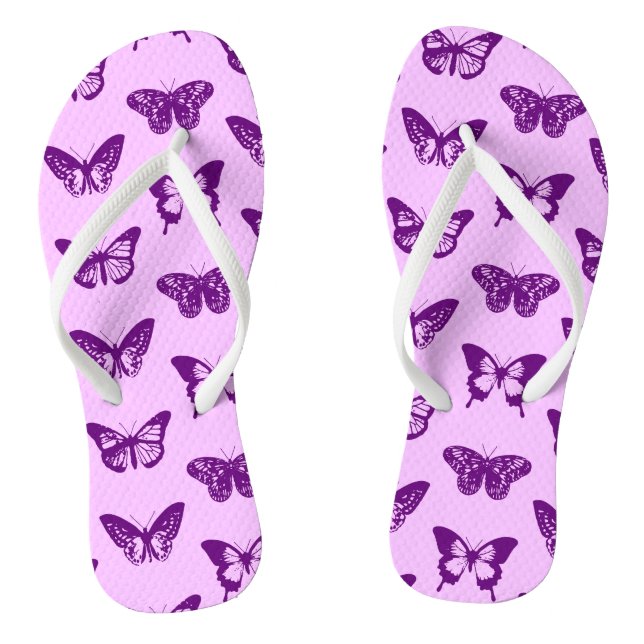 Tongs Esquisse papillon, orchidée et améthyste violet (Semelle)