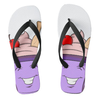 Tongs estivales avec motif glace kawaii et visage