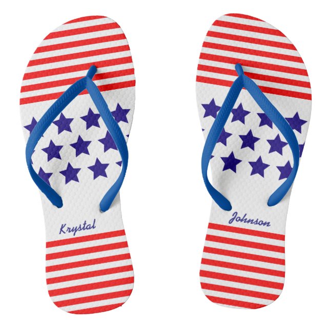 Tongs Étoiles et rayures patriotiques USA avec nom (Semelle)