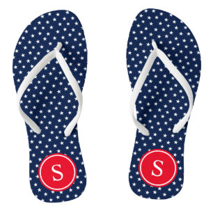 Tongs Étoiles Monogrammes en Marine & Rouge