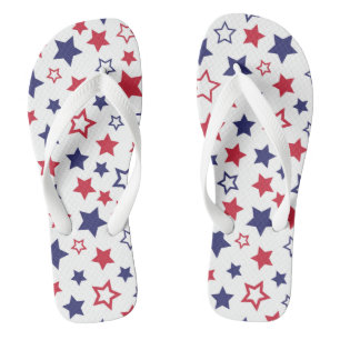 Tongs Étoiles rouges et bleues, 4 juillet, fond blanc
