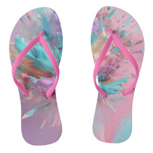 Tongs Explosion Peinture Abstraite rose Turquoise Lilac