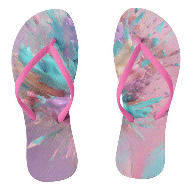 Tongs Explosion Peinture Abstraite rose Turquoise Lilac (Semelle)
