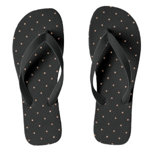 Tongs Faux Rose Pois d'or sur Noir