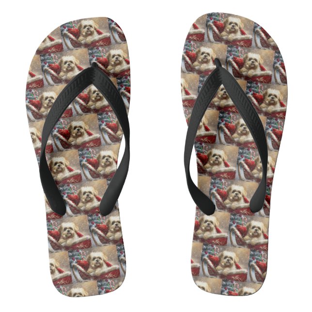Tongs Fête de Noël de Chien Malti Tzu (Semelle)