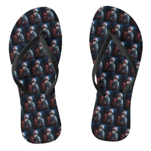 Tongs Fête du Père Noël du chat bleu russe