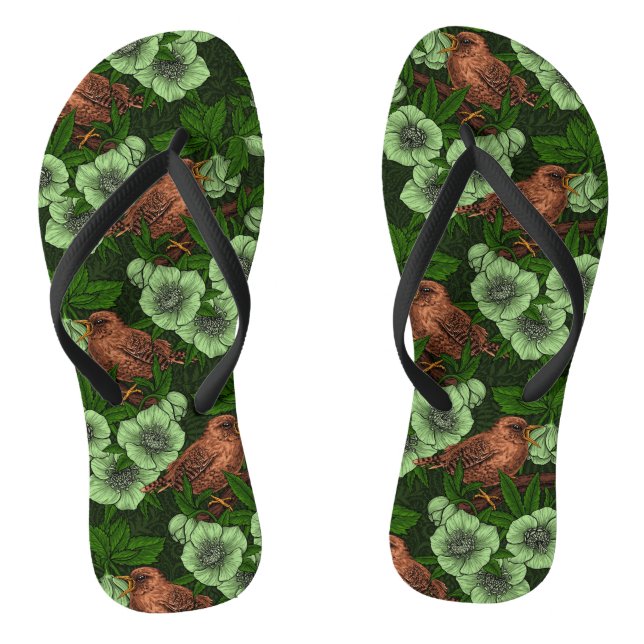 Tongs Feu et hellebore sur vert foncé (Semelle)