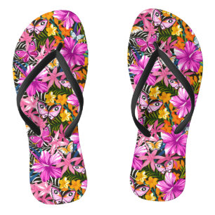 Tongs Feuille et fleurs tropicaux