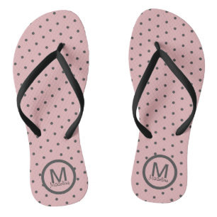 Tongs Feuilles à lèvres gris rose Pois monogrammes