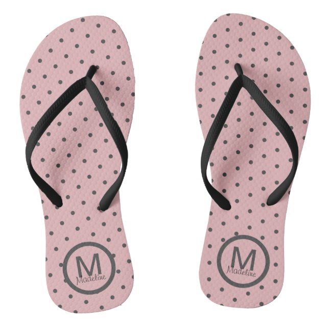 Tongs Feuilles à lèvres gris rose Pois monogrammes (Semelle)
