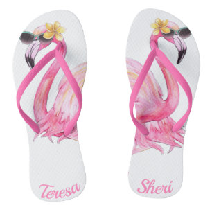 Tongs Feuilles de feuillets de Flamant rose sur mesure