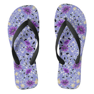 Tongs Feuilles de fleur de piste violet et jaune