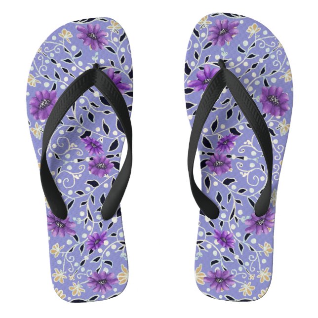 Tongs Feuilles de fleur de piste violet et jaune (Semelle)