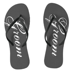Tongs Feuilles de mariage gris rustique pour marié et ma