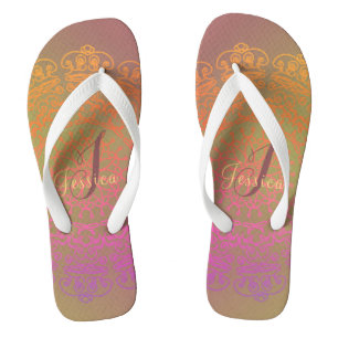 Tongs Feuilles de monogramme mandala de Monogramme décli