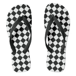 Tongs Feuilles de Motif en diamant noir et blanc